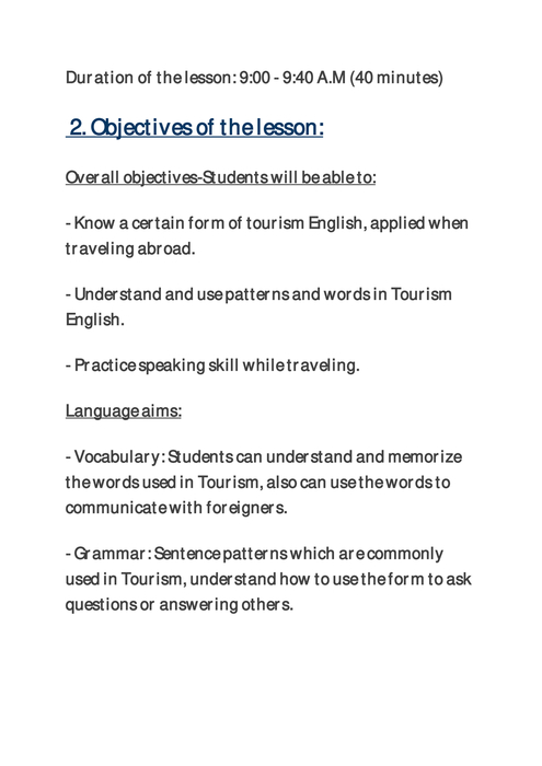 tourism english volcabulary